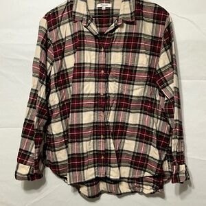Madewell Burgundy and Cream Plaid Button-Down Shirt